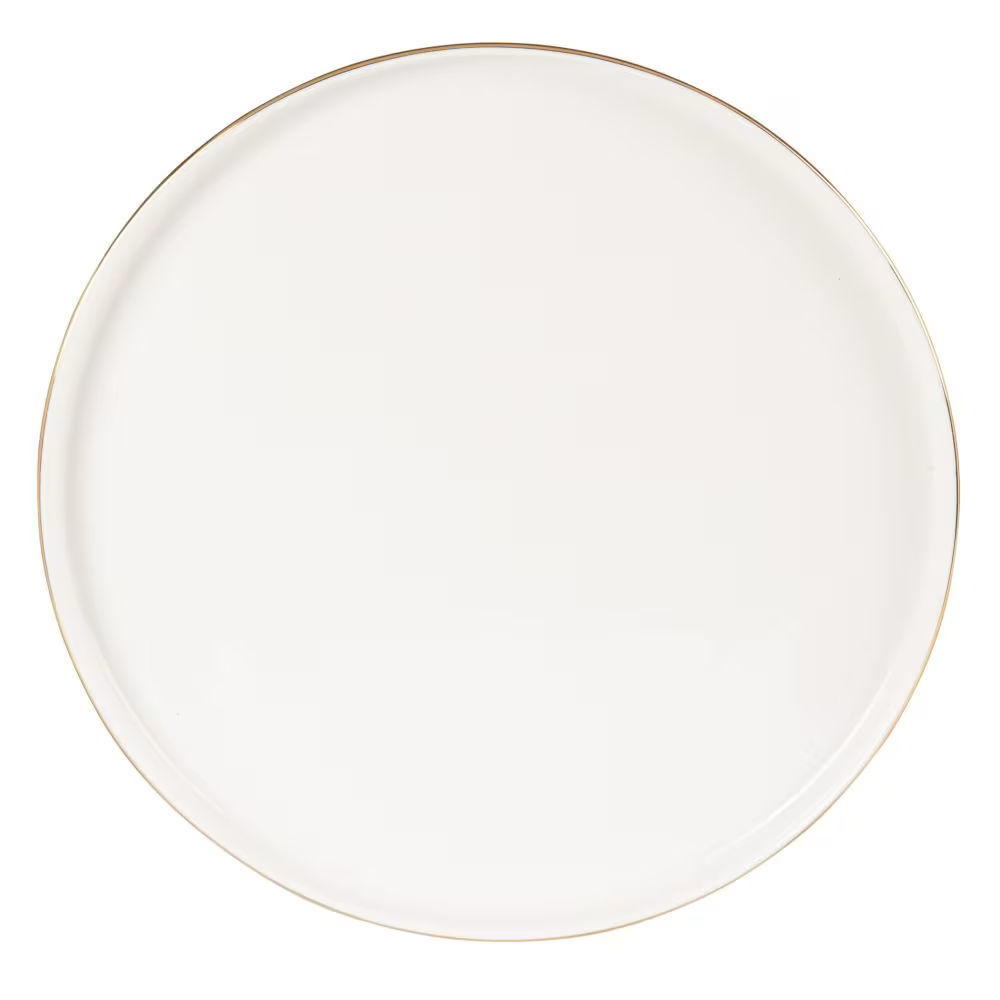 Assiette plate en porcelaine blanche et dorée, Bérénice
