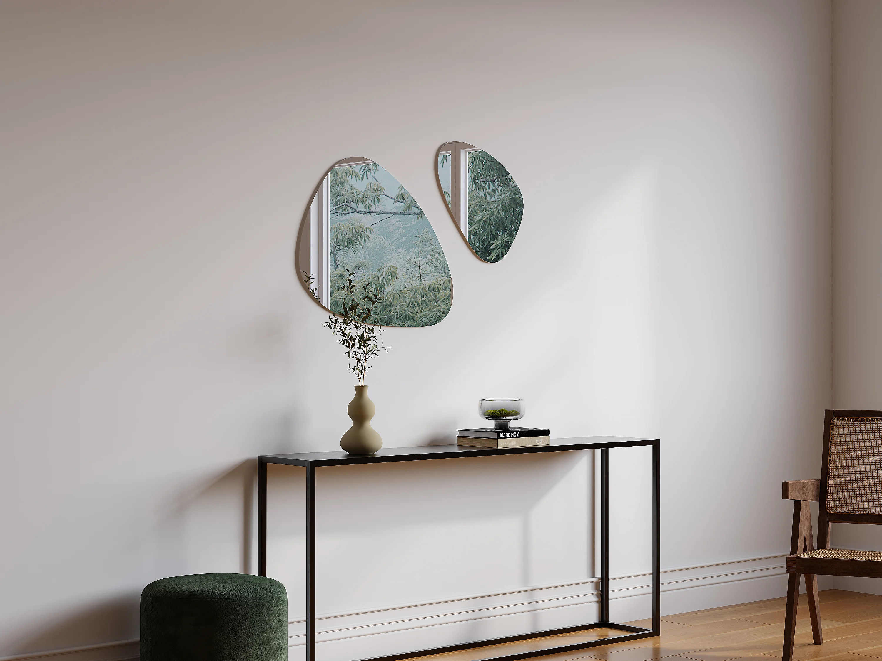 Yulimi, lot de 2 miroirs muraux organiques sans cadre