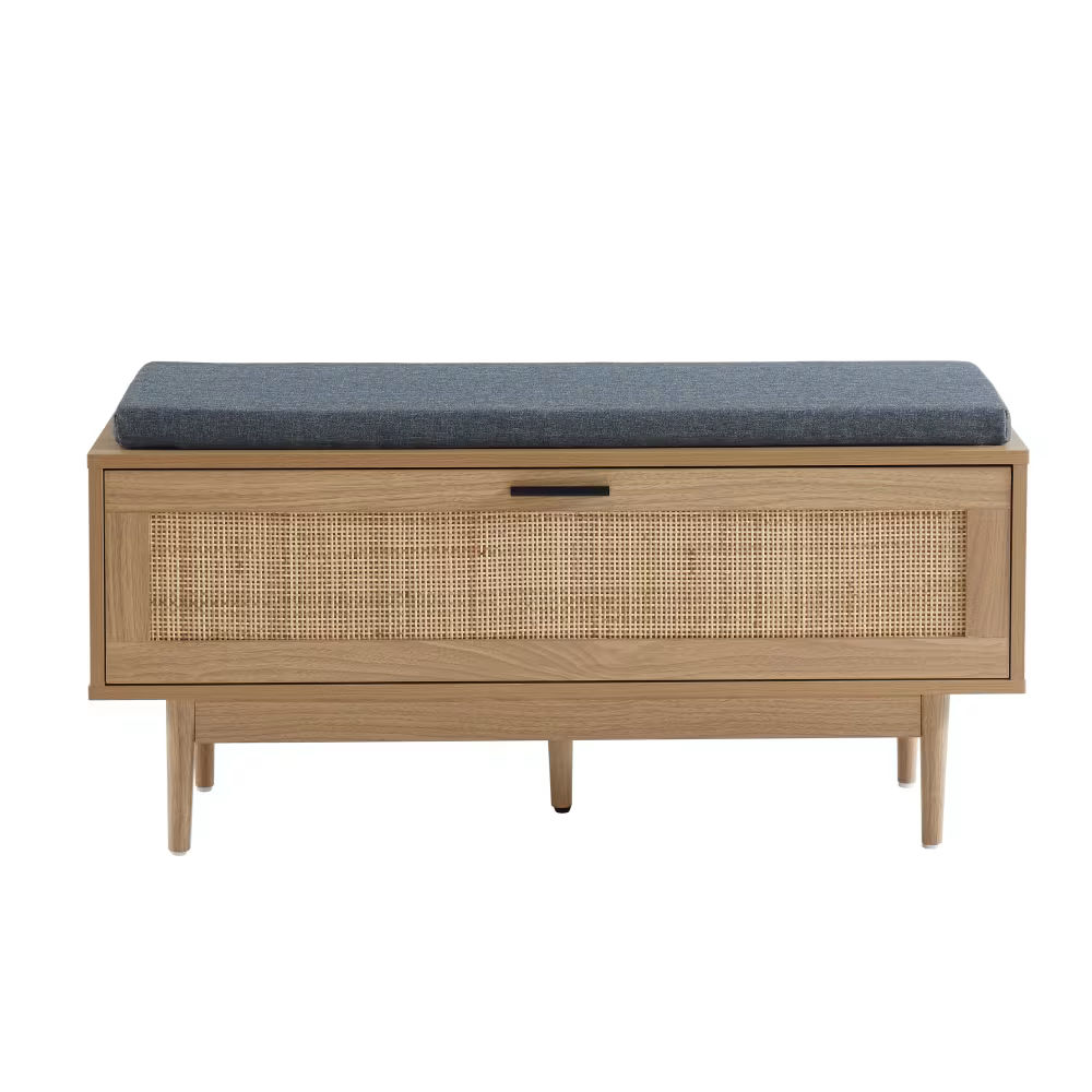 Banc à chaussures, cannage rotin, 1 porte, 100 cm, Amana