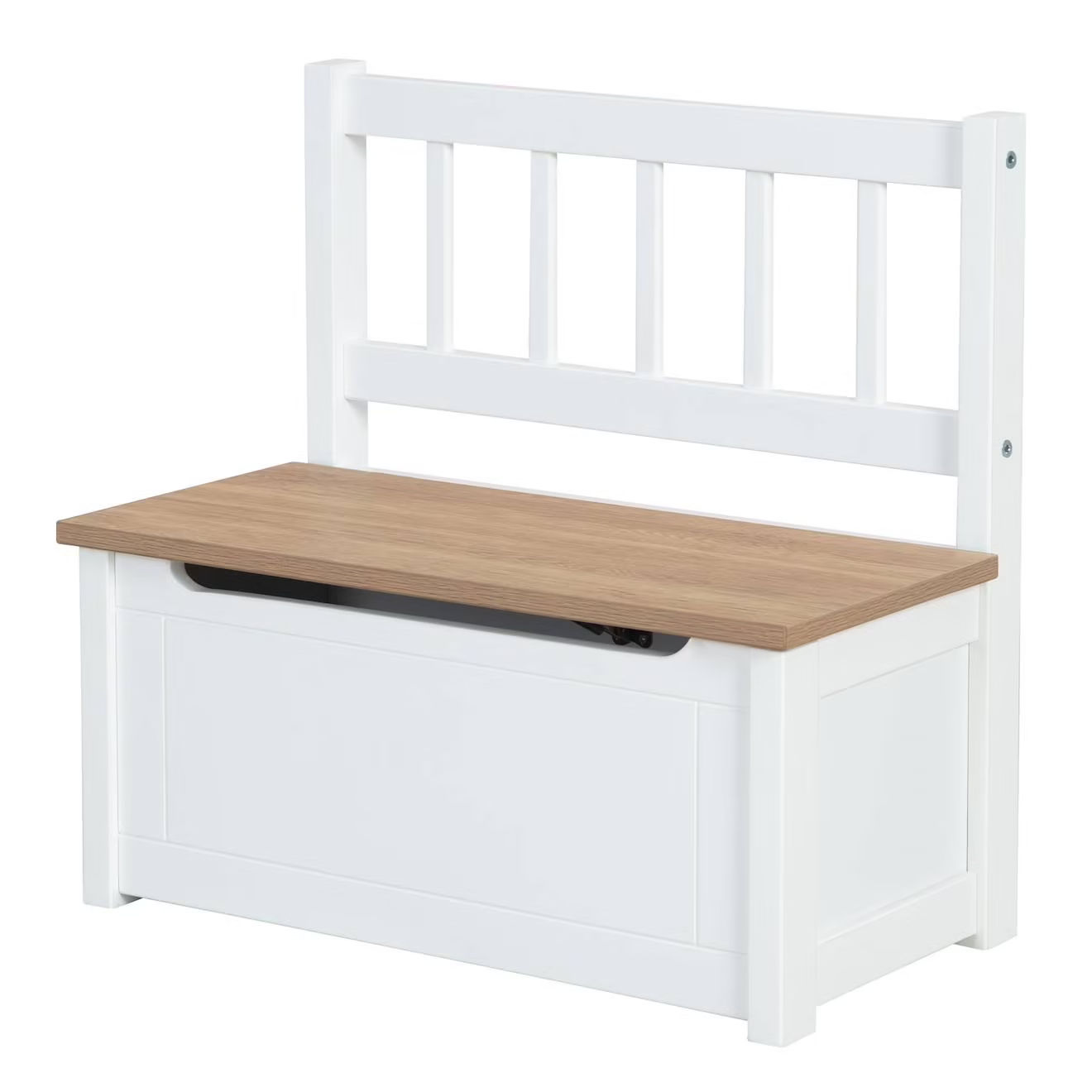 Banc coffre à jouets en bois massif résistant aux rayures Woody blanc naturel