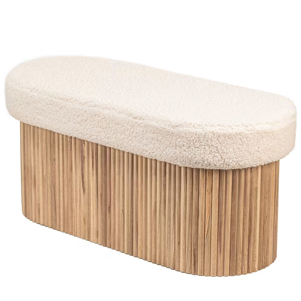 Banc avec rangement en bouclettes blanches