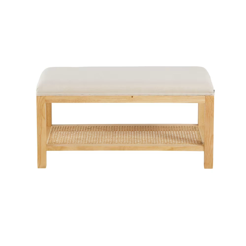 Banc en bois d'hévéa et cannage en rotin, Malorine
