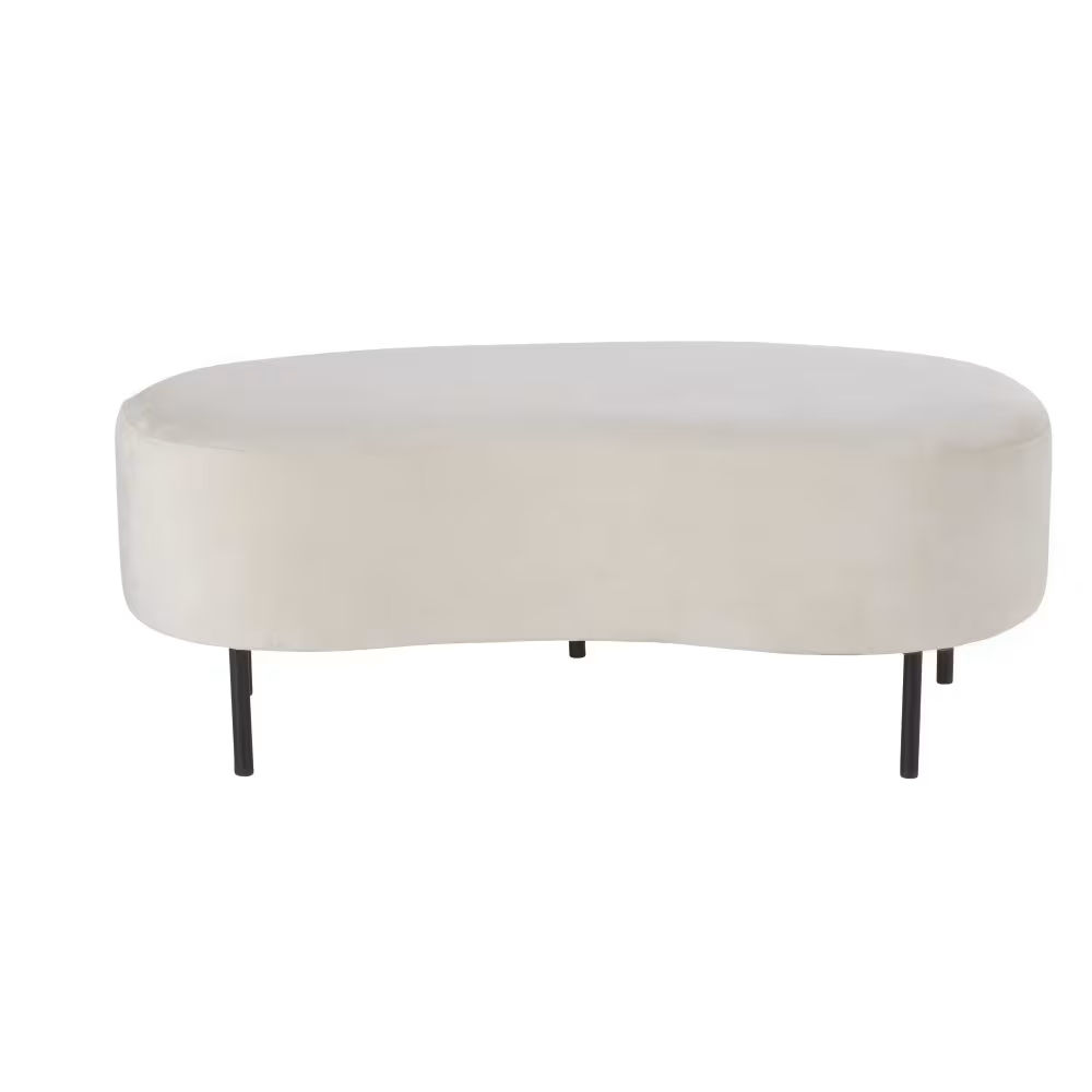 Banc en velours gris clair et métal noir, Marcellin