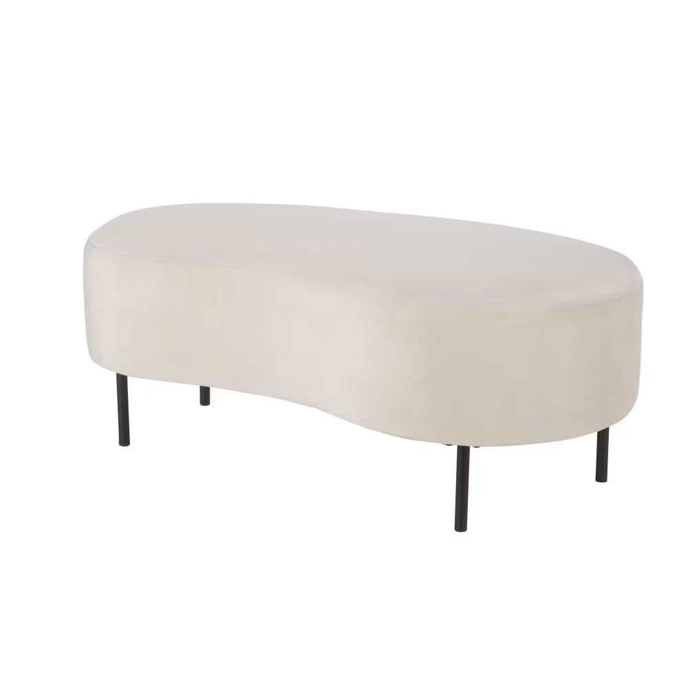 Banc en velours gris clair et métal noir Marcellin - Maisons du Monde