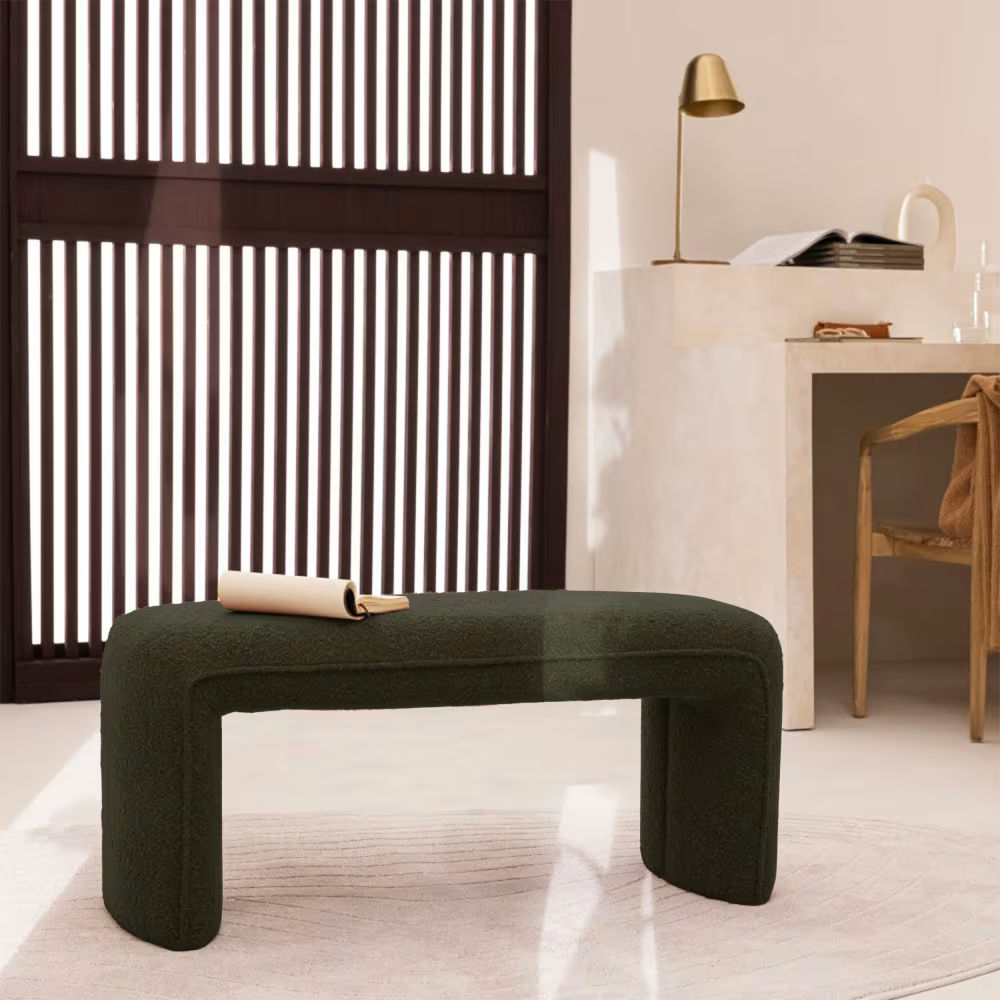 Banc rembourré en tissu bouclette, vert kaki, Full