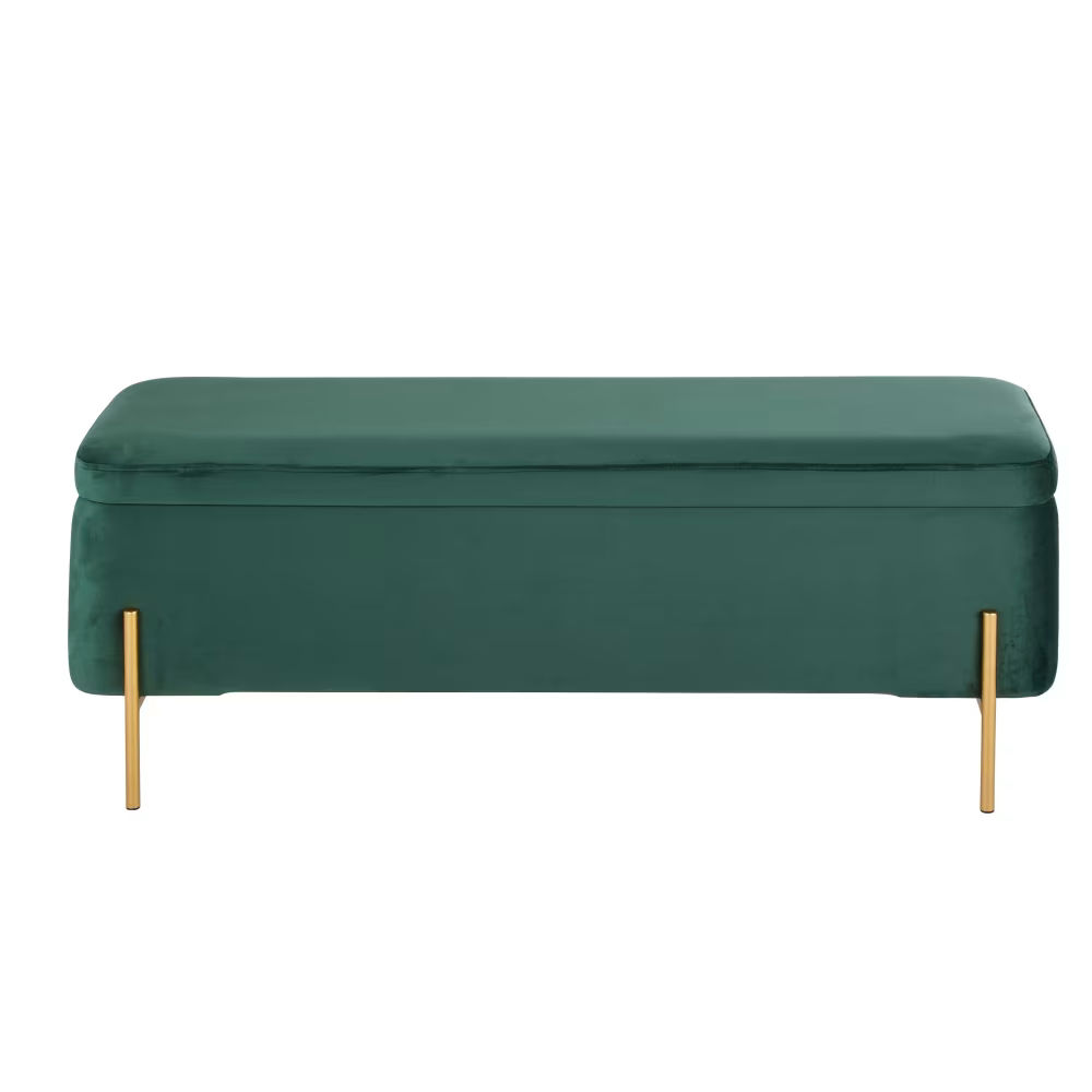 Banquette coffre en velours vert et métal doré, Chris