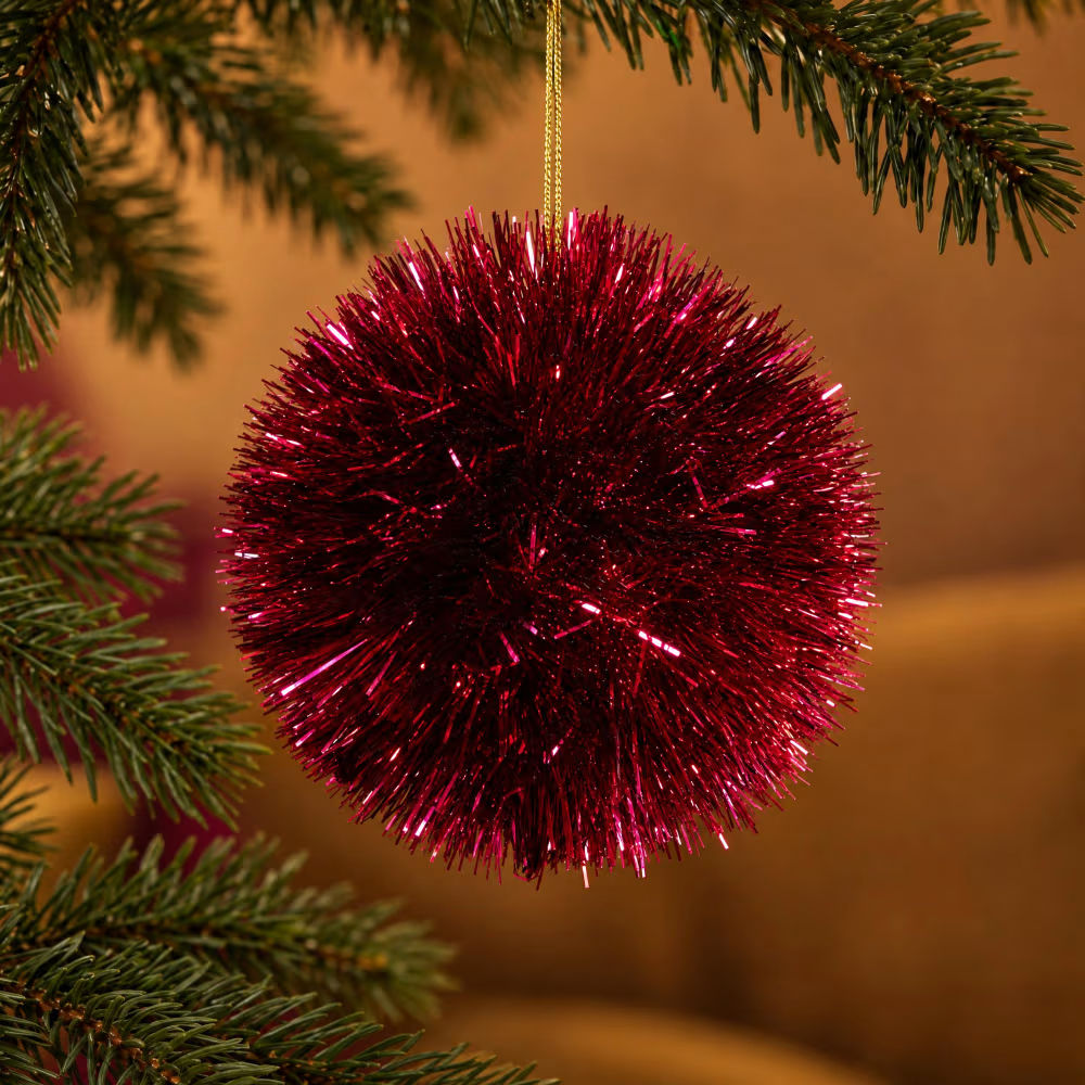 Boule de Noël pompon rose fuchsia