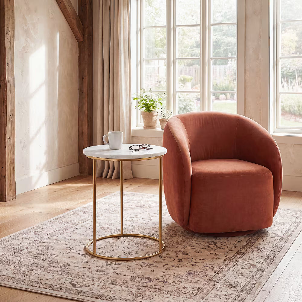 Bout de canapé en marbre et acier doré mat - Maisons du Monde