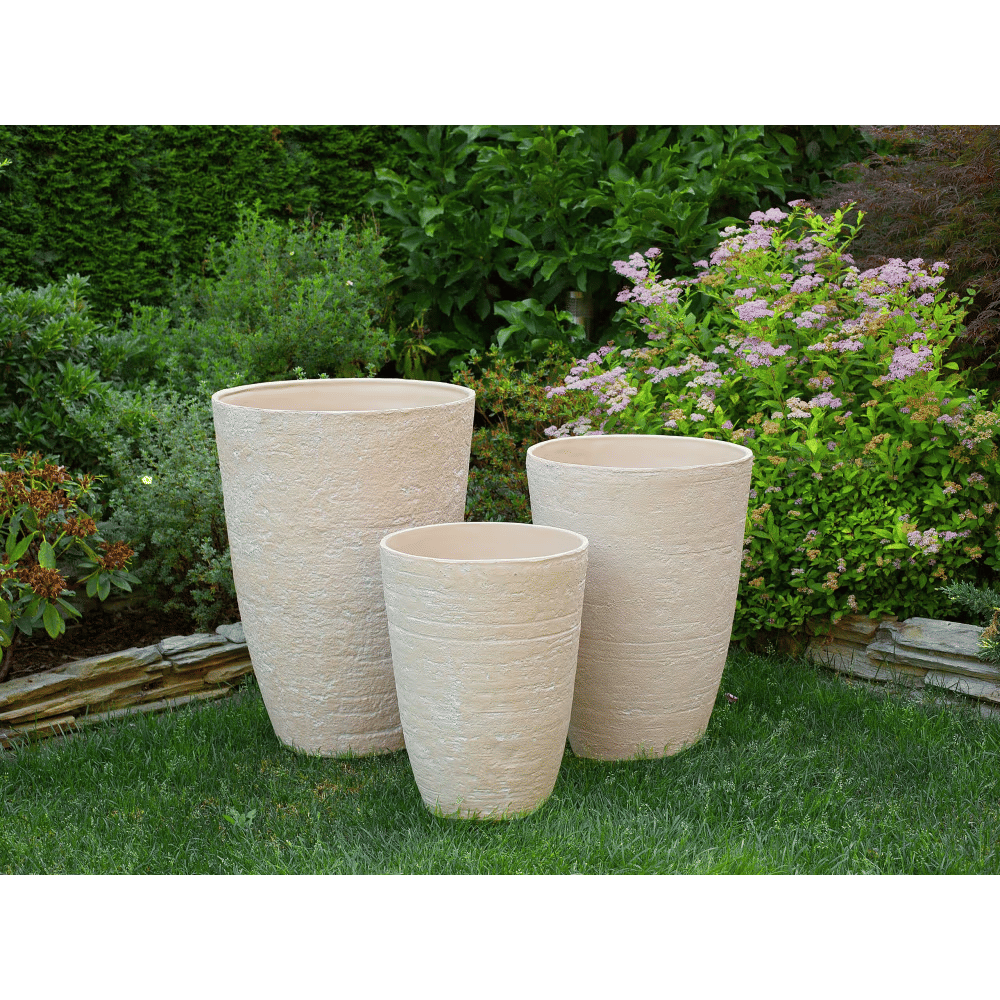 Cache-pot d'extérieur Camia en pierre beige, hauteur 50 cm