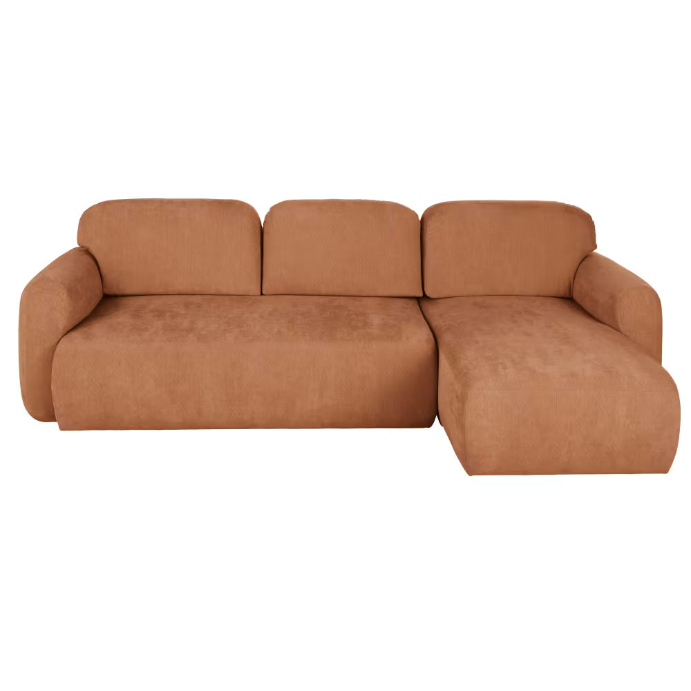 Canapé d'angle convertible 3-4 places tissu recyclé rouge brique