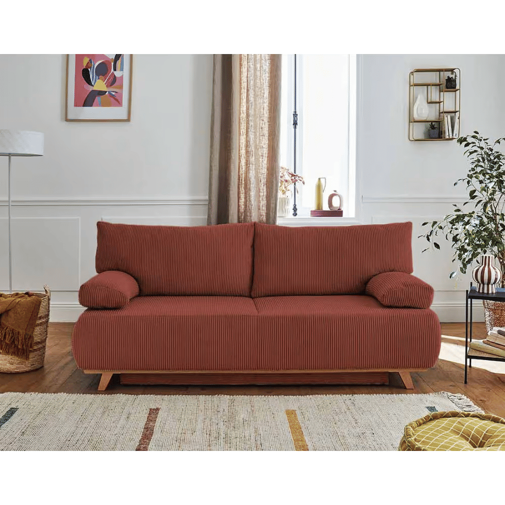 Canapé convertible style scandinave 3 places velours côtelé beige