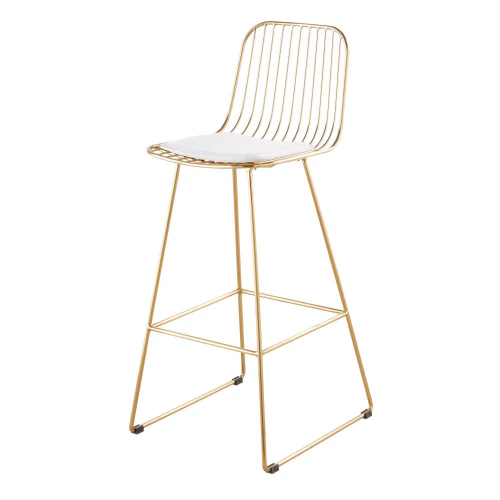 Chaise de bar en acier doré et blanche H76 Huppy