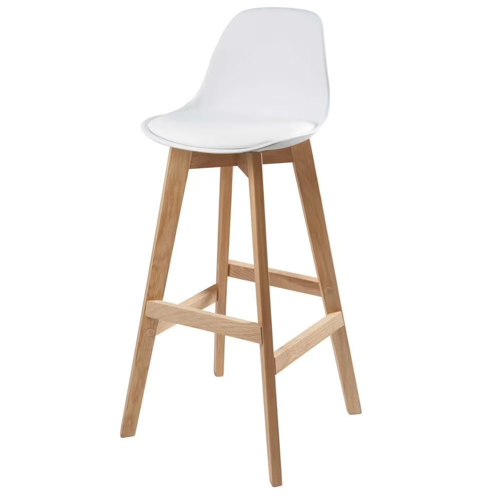 Chaise de bar style scandinave, blanche et chêne, H77, Ice