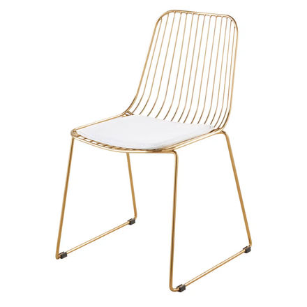 Chaise Huppy, acier doré et coussin blanc