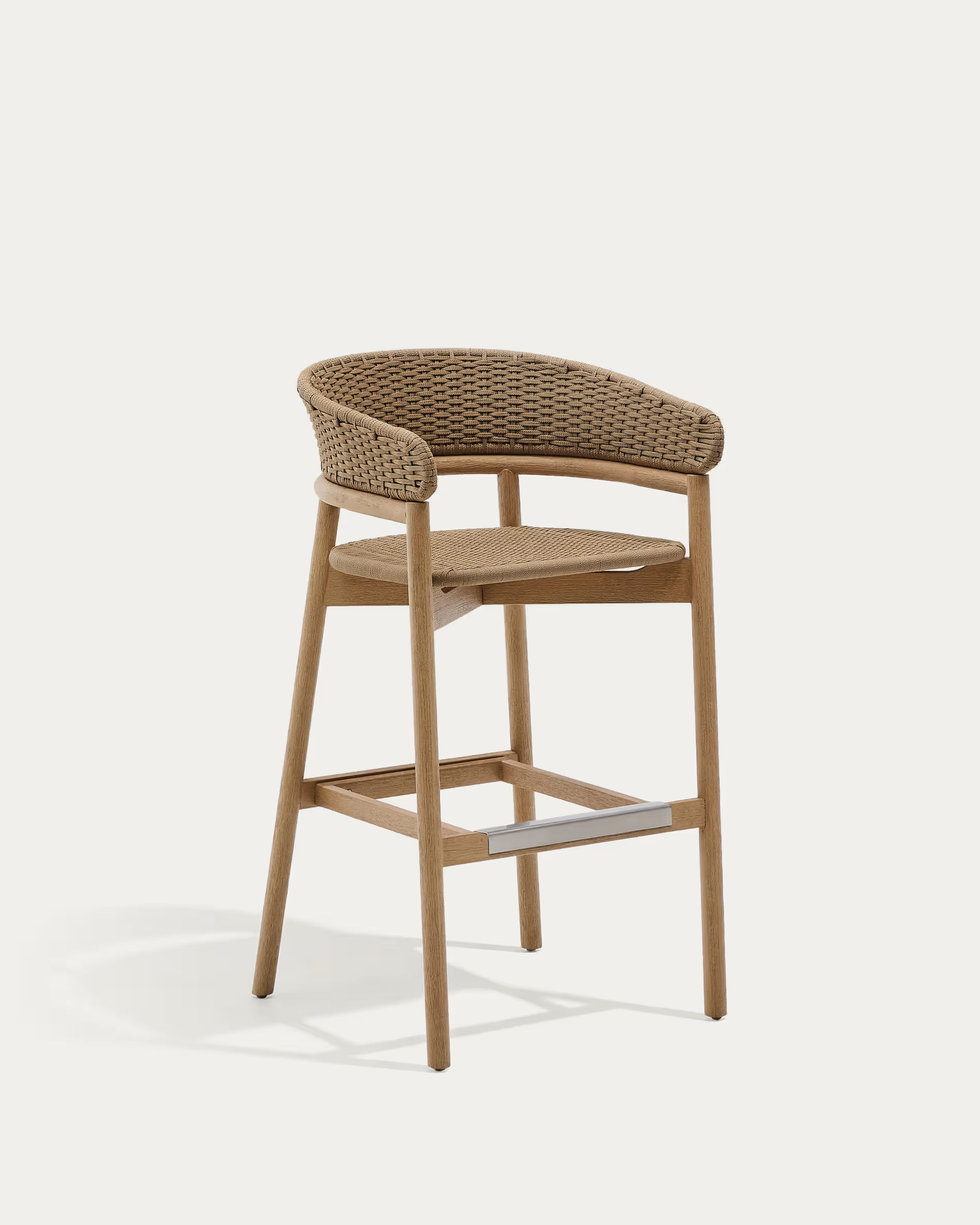 Tabouret Arinella en bois d'acacia et corde beige