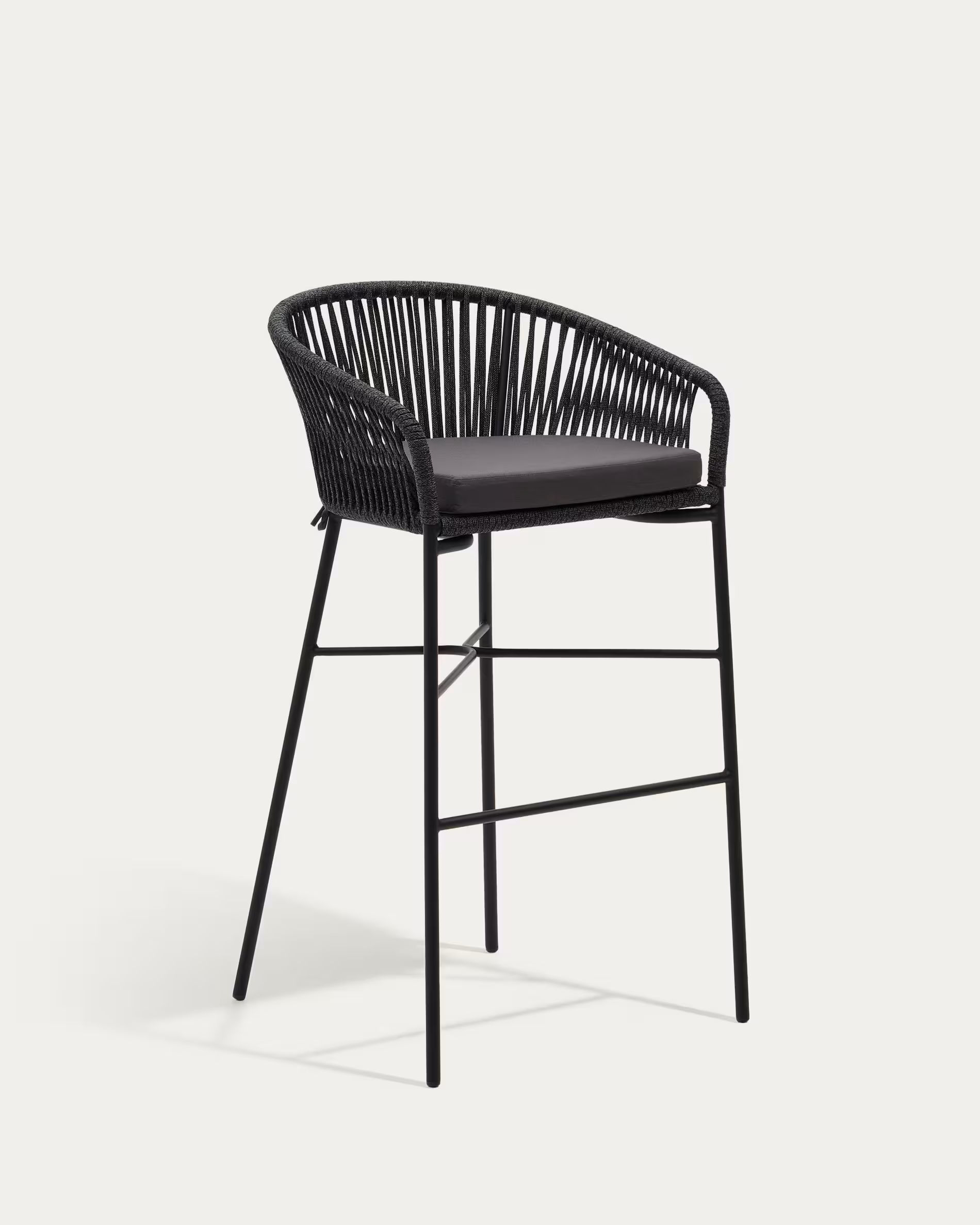 Tabouret Yanet en corde noire et acier galvanisé — code promo AFFmwow