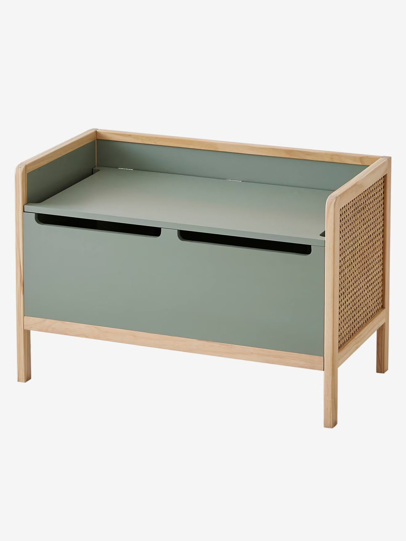 Coffre de rangement banc cannage LIGNE POÉSIE vert, assise + rangement