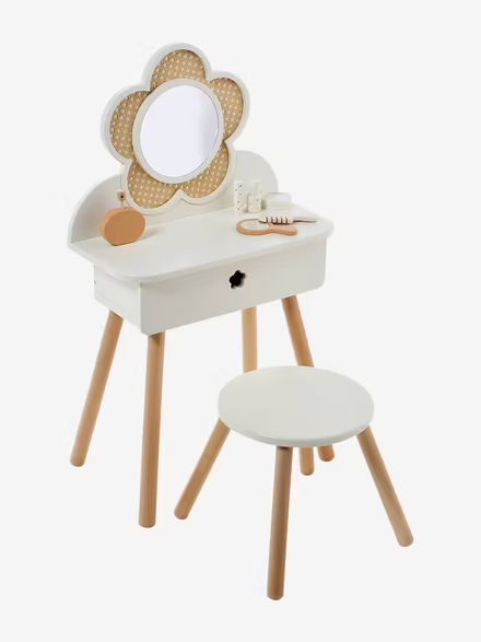 Coiffeuse cannage avec accessoires en bois