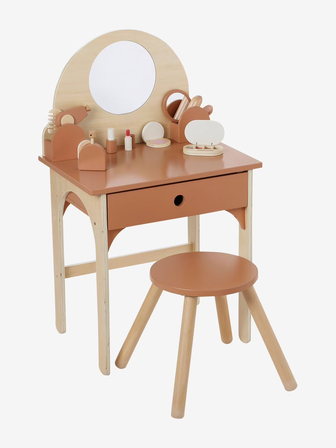 Coiffeuse tabouret avec accessoires en bois