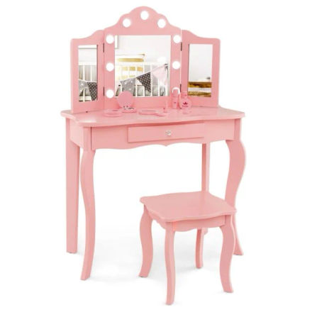 Ensemble coiffeuse et tabouret rose