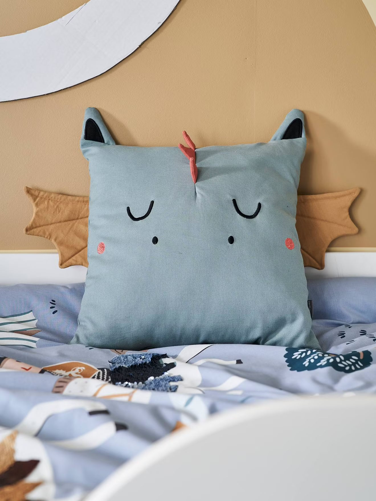 Coussin carré dragon personnalisable, gris-vert