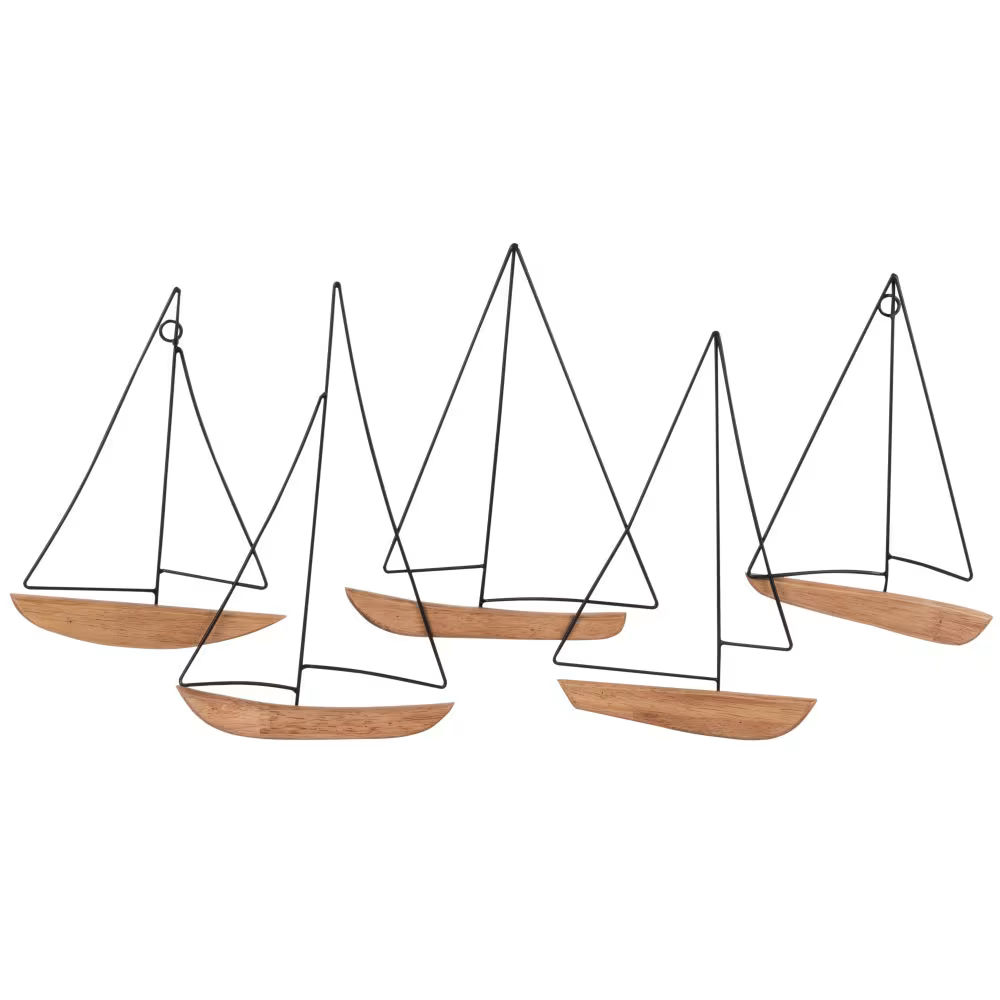 Déco murale bateaux en métal et hévéa