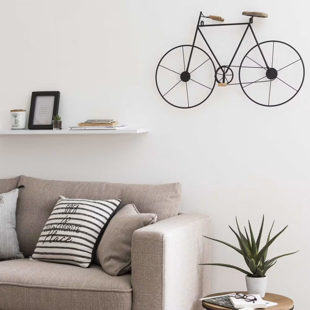 Déco murale vélo en sapin et métal noir