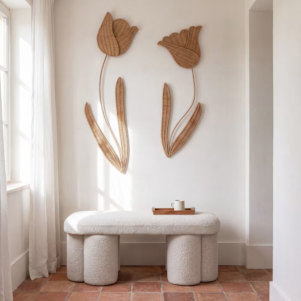 déco murales fleur en rotin