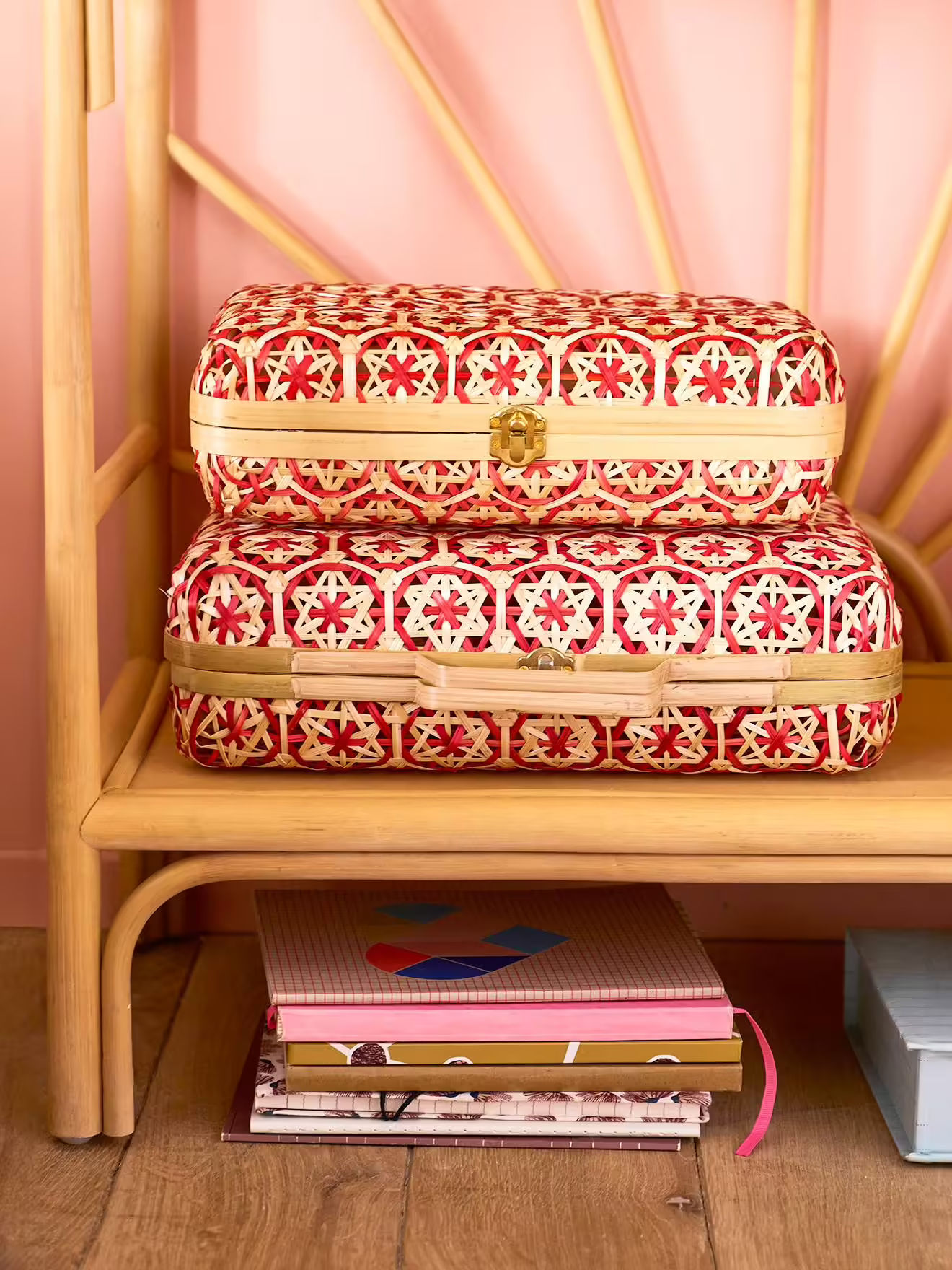 Lot de 2 valisettes bicolores en bambou, rose