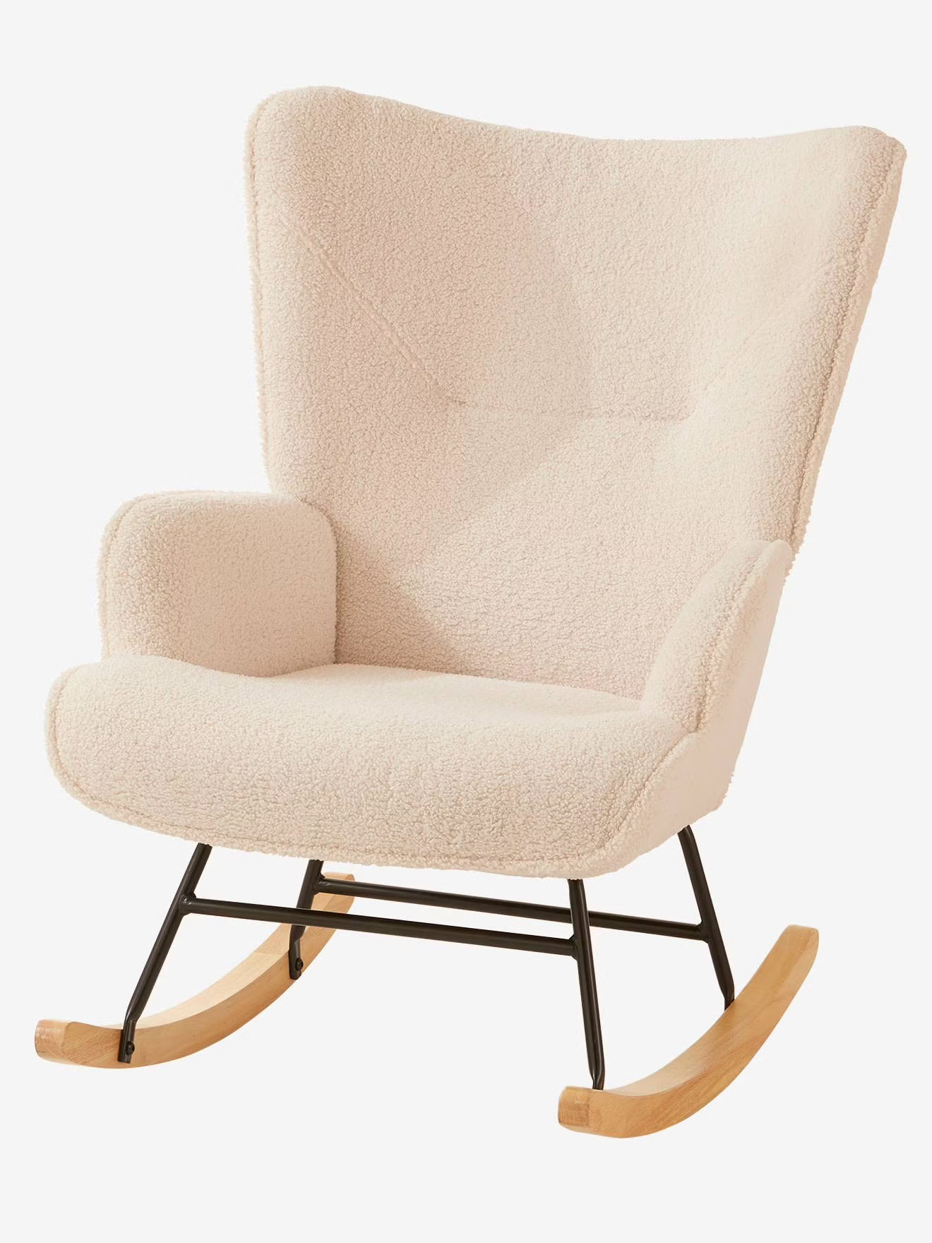 Fauteuil d'allaitement à bascule en tissu bouclette écru