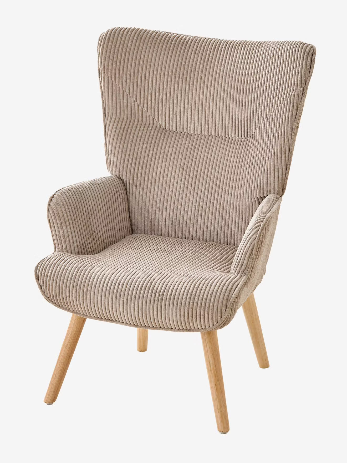 Fauteuil d'allaitement fixe en velours côtelé écru