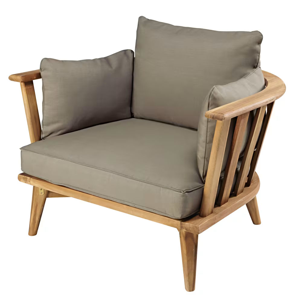 Fauteuil de jardin en acacia massif et coussins taupe, Noumea