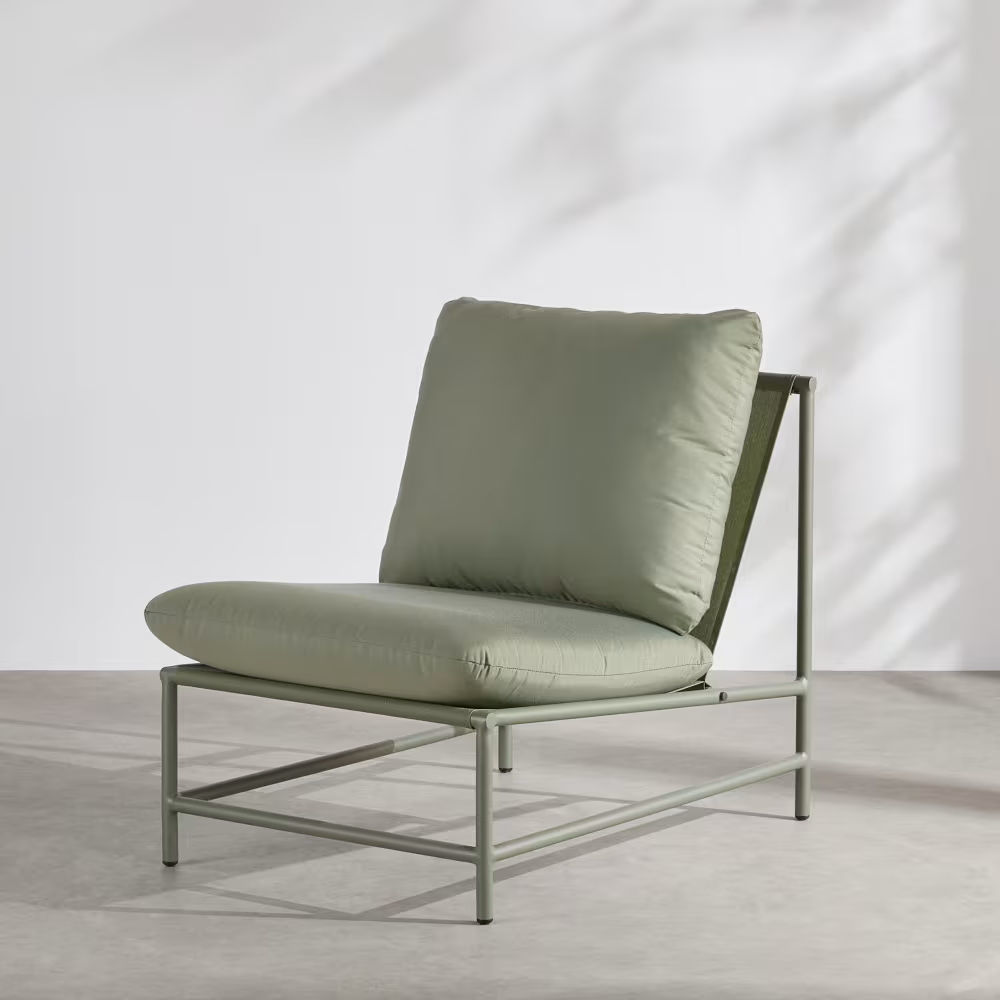 Fauteuil de jardin en aluminium et textilène, coussins vert kaki, Lecci
