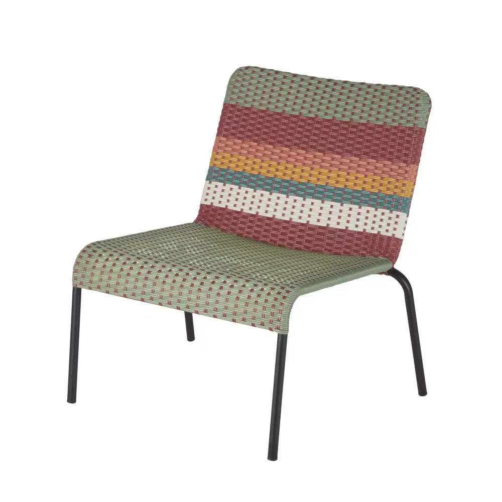 Fauteuil de jardin en résine recyclée tressée multicolore et acier noir, Sao Antao