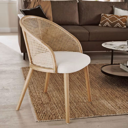 Chaise Sockette, écru et cannage en rotin