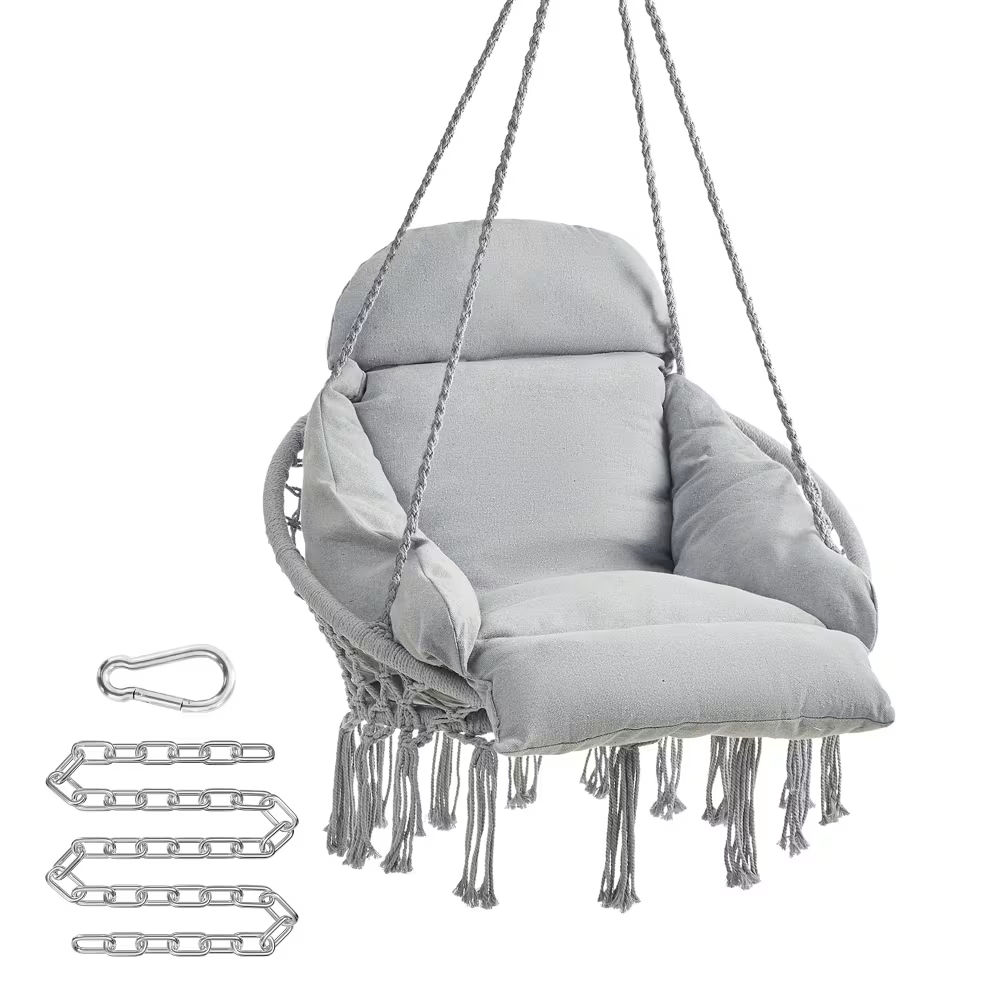Hamac chaise suspendu avec coussin gris, charge 120 kg, Sognia