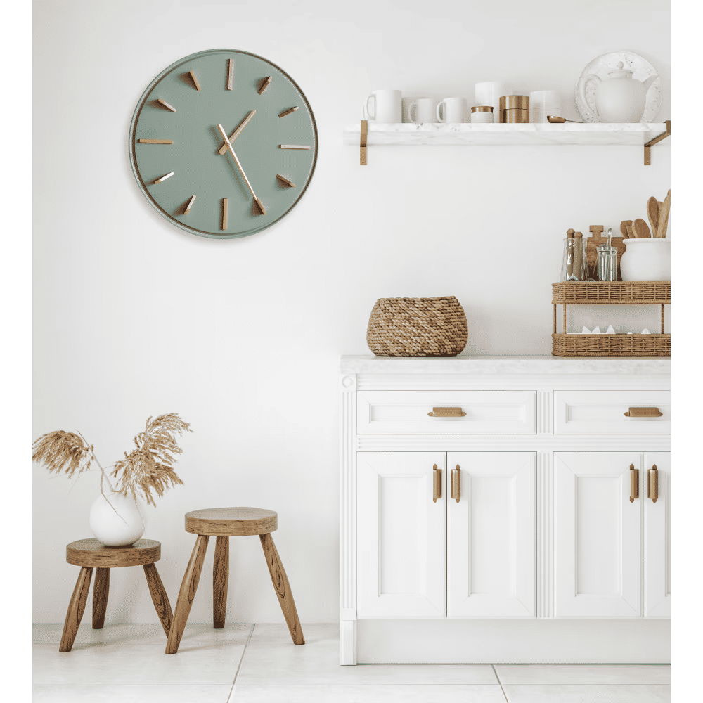 Horloge en métal sauge et doré, 51,5 cm
