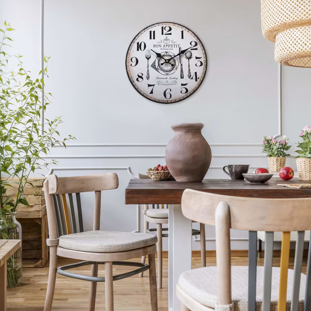 Horloge murale de cuisine en MDF, blanc et marron, ø 33,8 cm