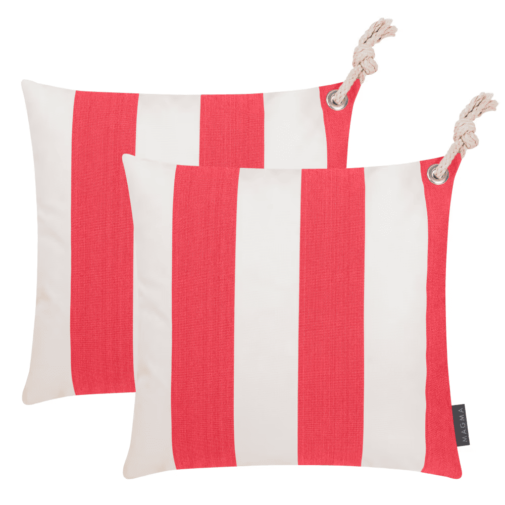 Housses de coussin Santorin rayées rouge et blanc avec corde, lot de 2, 40x40