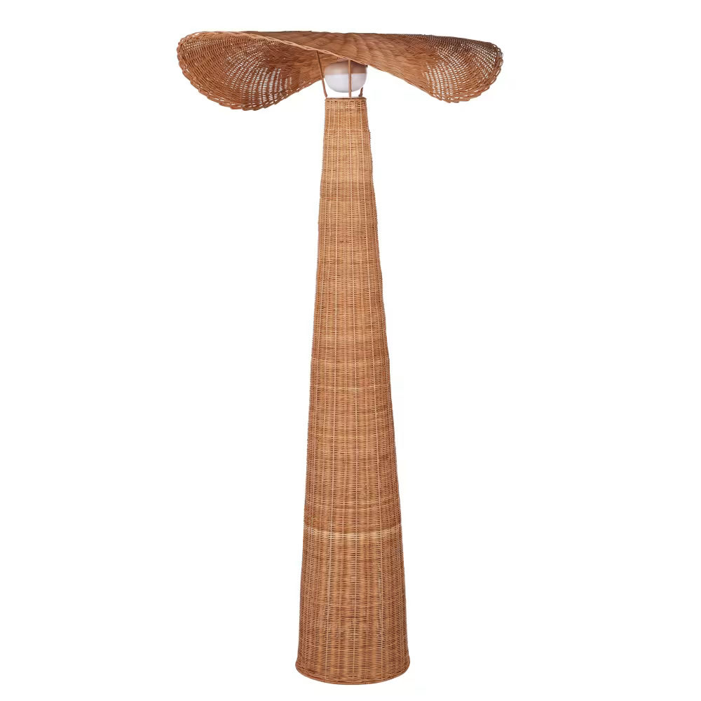 Lampadaire extérieur sans fil et rechargeable en rotin, H165