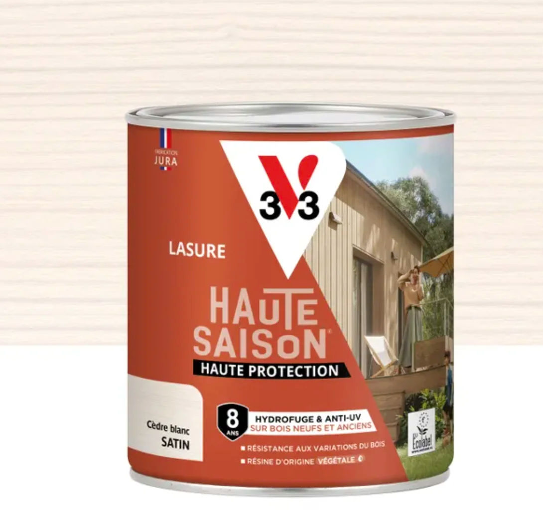Lasure V33 cèdre blanc pour bois extérieur