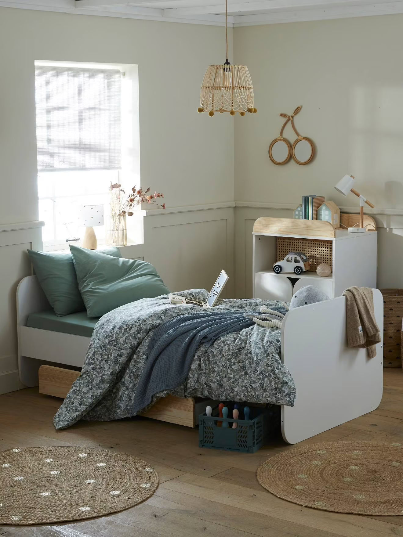 Lit combiné évolutif avec rangements et table à langer, ligne Eclipse, blanc et bois