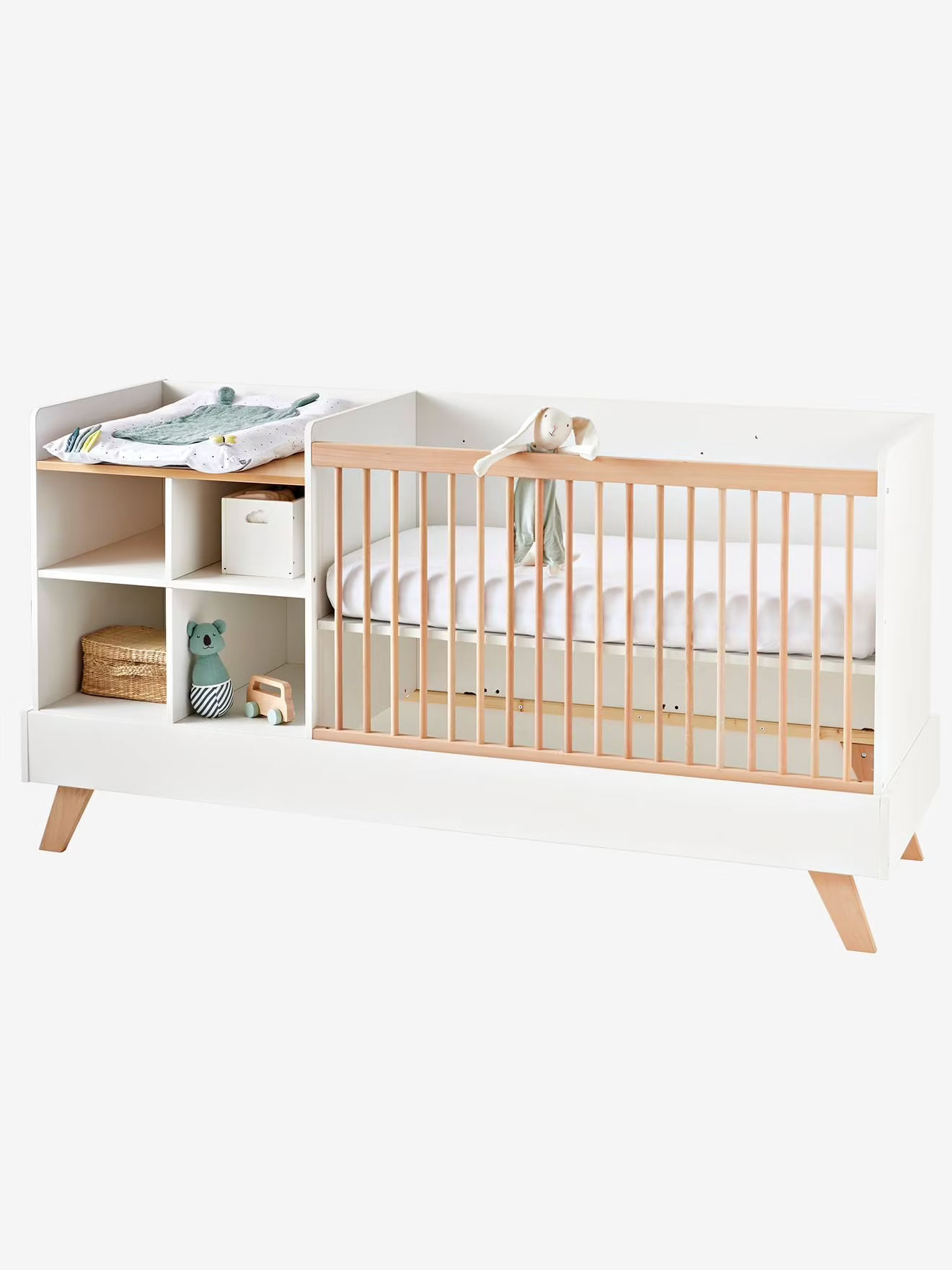 Lit bébé évolutif combiné 4 en 1, ligne Combinid, blanc et bois