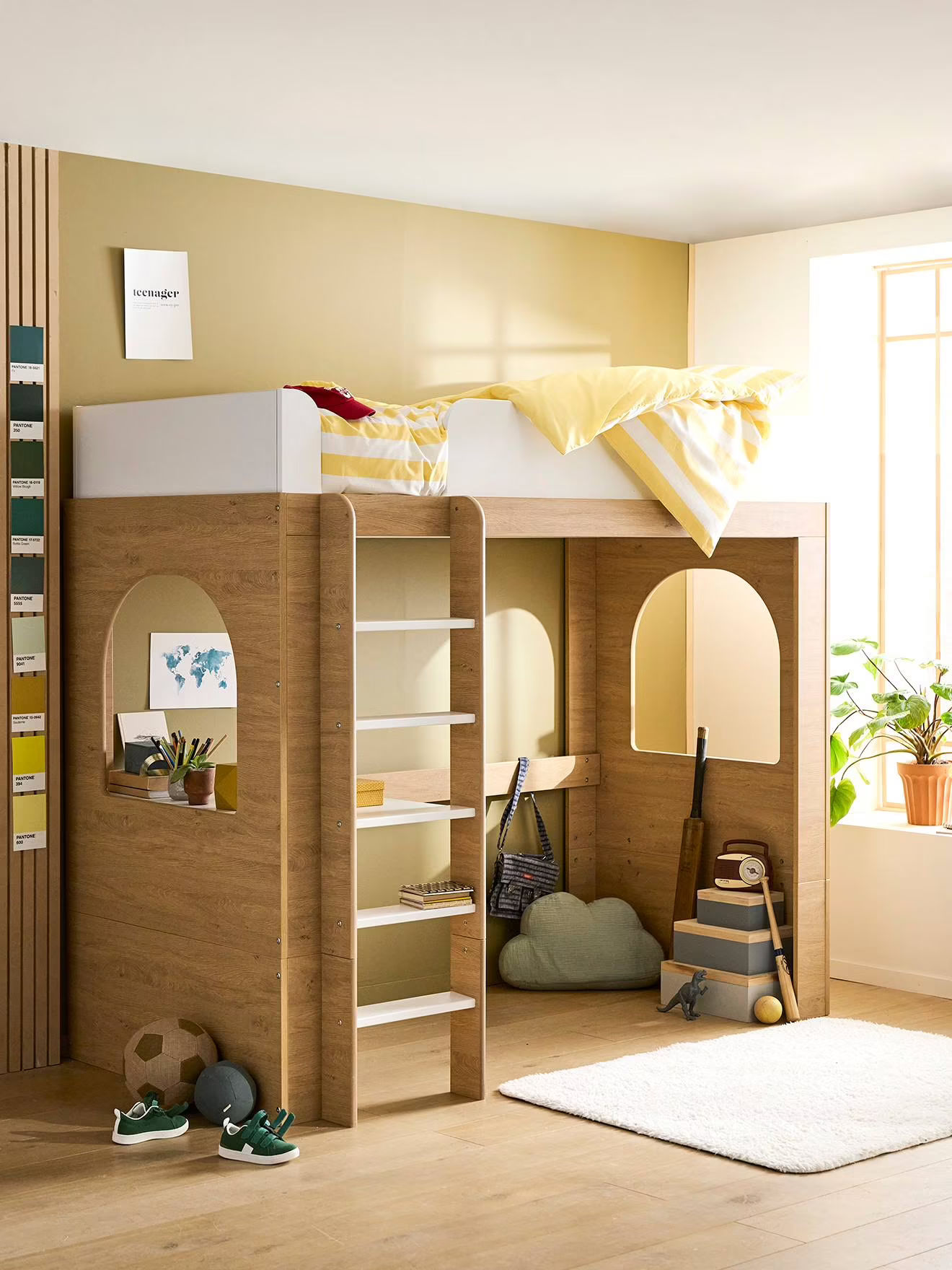 Lit mezzanine 3 en 1 avec bureau, bois