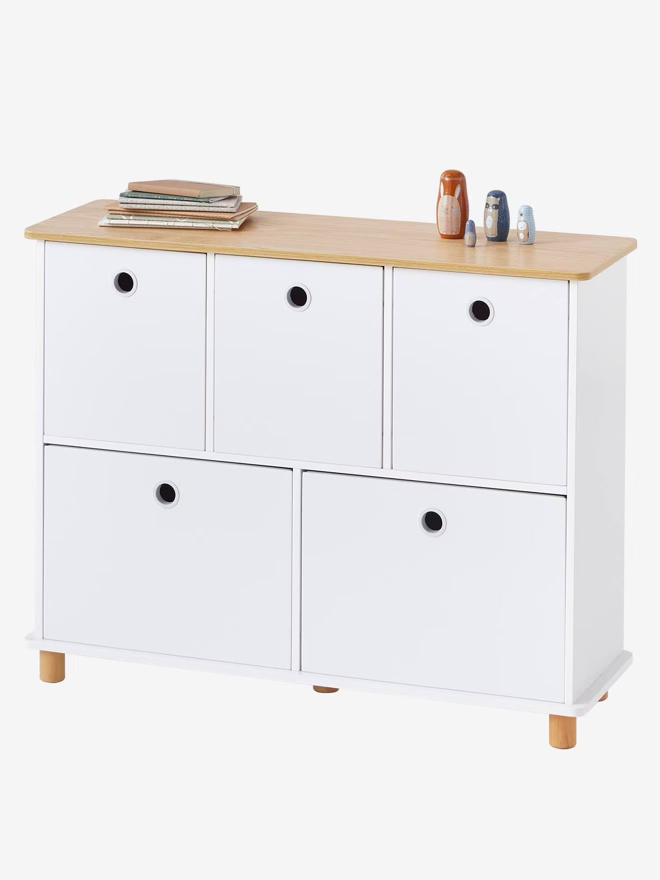 Meuble de rangement 5 bacs LIGNE PTILOU blanc bois