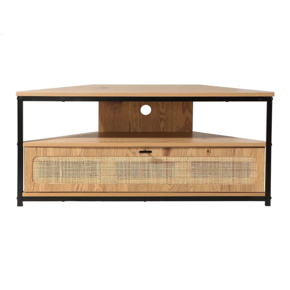Meuble TV d'angle 1 porte avec cannage rotin