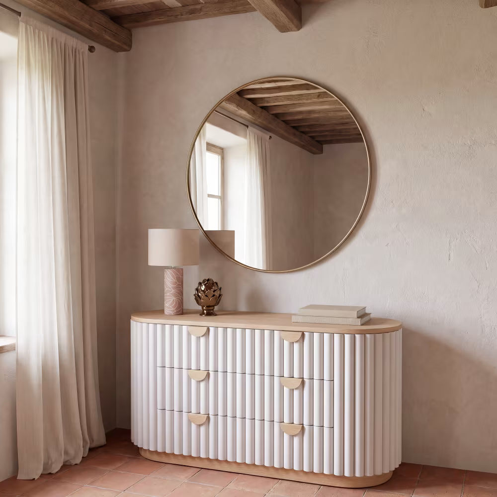 miroir rond en acier doré