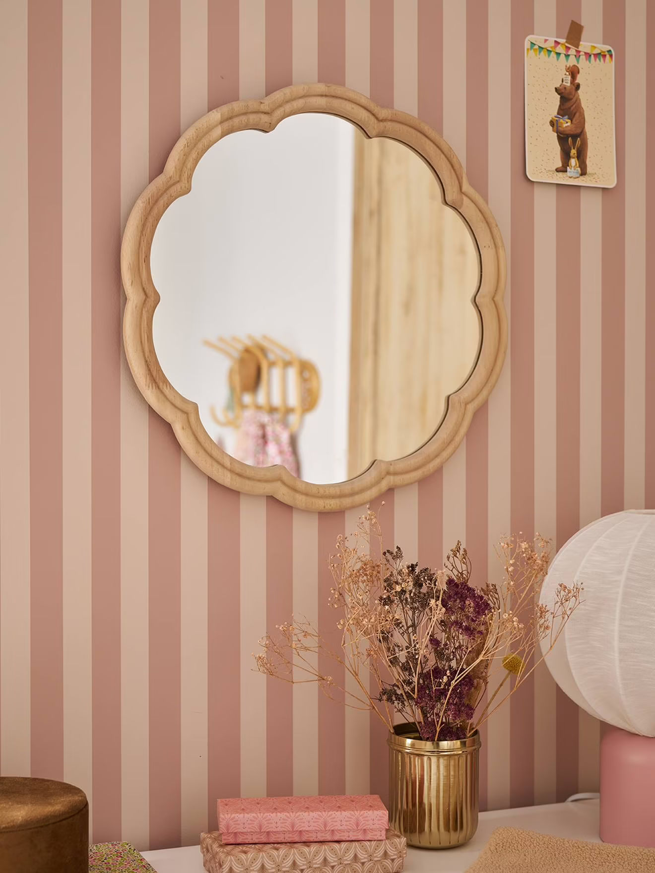 Miroir rond feston, beige