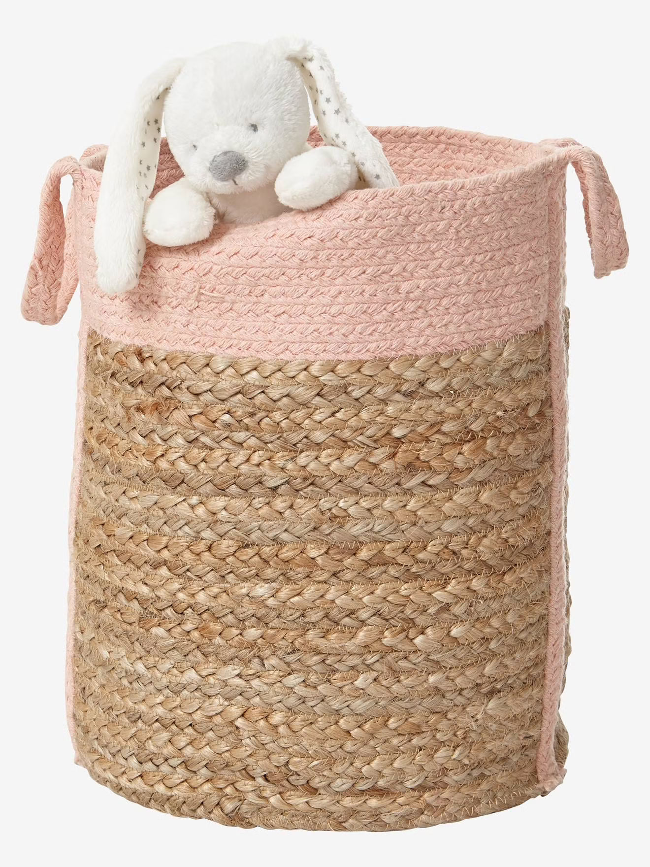 Panier de rangement en jute bicolore osier rose