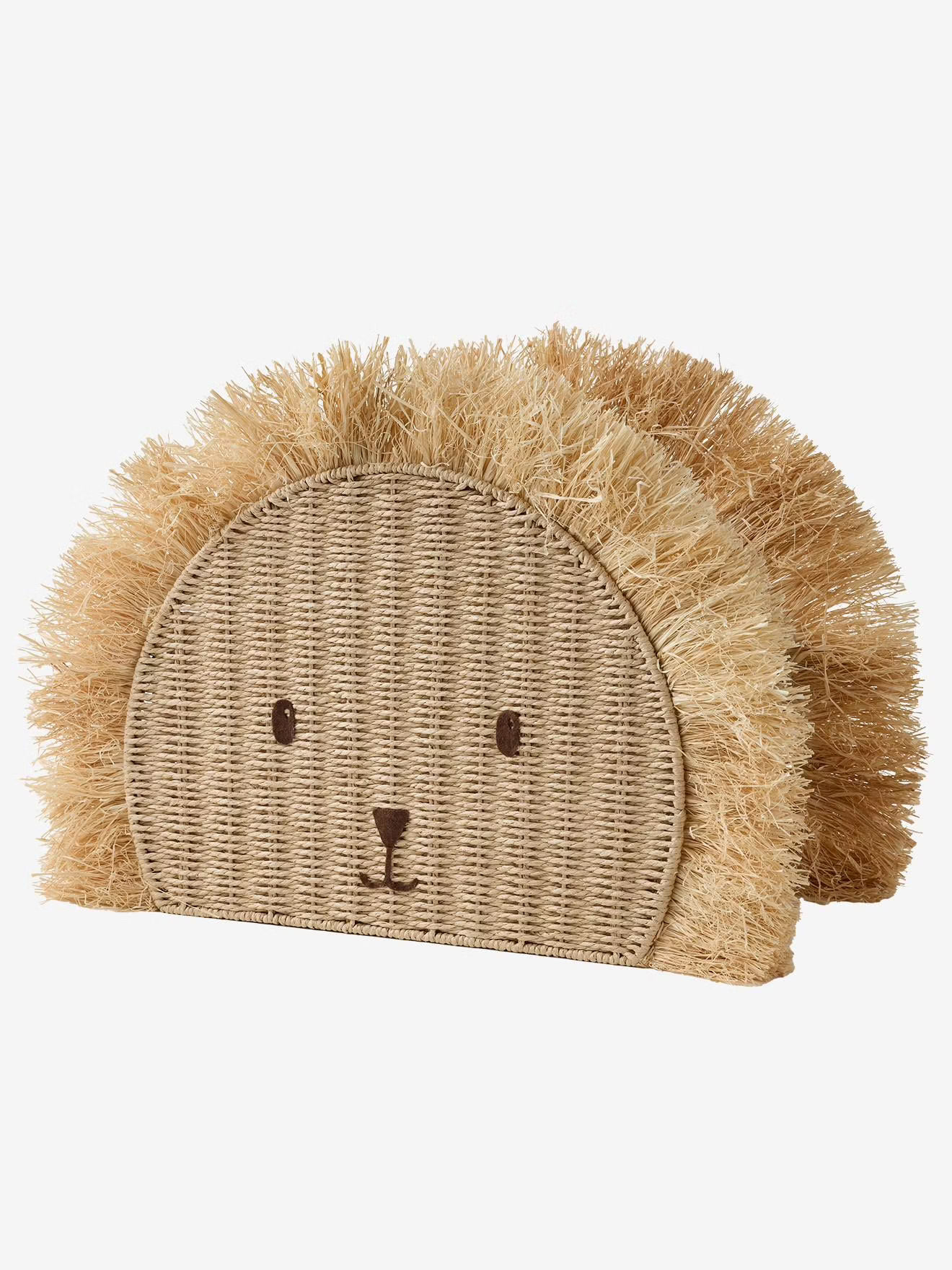 Panier de rangement lion en corde de papier et raphia beige
